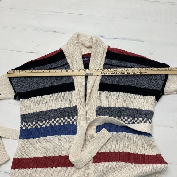 American Eagle Shawl Collar Stripe Southwest Tribal Knit Belt Cardigan Sz Small - Picture 6 of 15